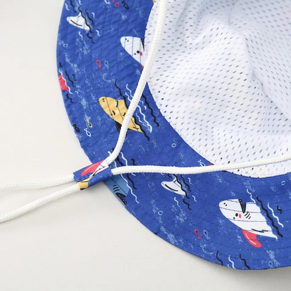 Baby Sun Hat Boy Girl Cotton Beach Summer Outdoor UV Protection Bucket Hat Kids Cartoon Printed Cap Fisherman Cap Sun Cap