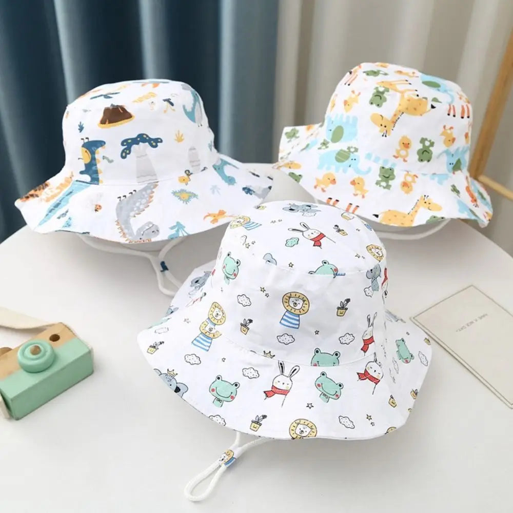 Baby Sun Hat Boy Girl Cotton Beach Summer Outdoor UV Protection Bucket Hat Kids Cartoon Printed Cap Fisherman Cap Sun Cap