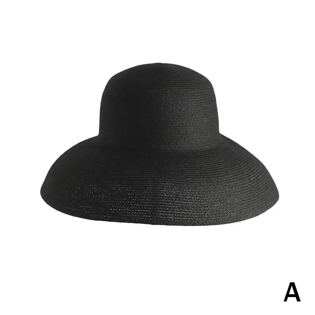 Summer Sun Hats Ladies Solid Plain Elegant Wide Brim Hat Female Round Top Panama Floppy Straw Hat Hepburn Beach Hat