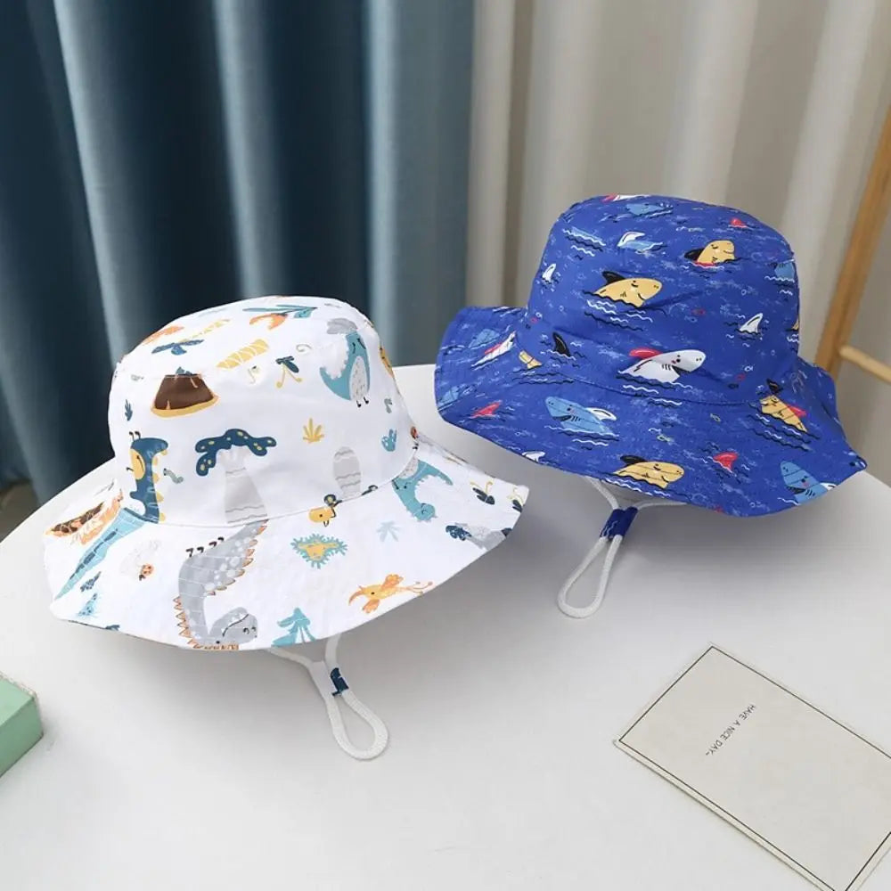 Baby Sun Hat Boy Girl Cotton Beach Summer Outdoor UV Protection Bucket Hat Kids Cartoon Printed Cap Fisherman Cap Sun Cap