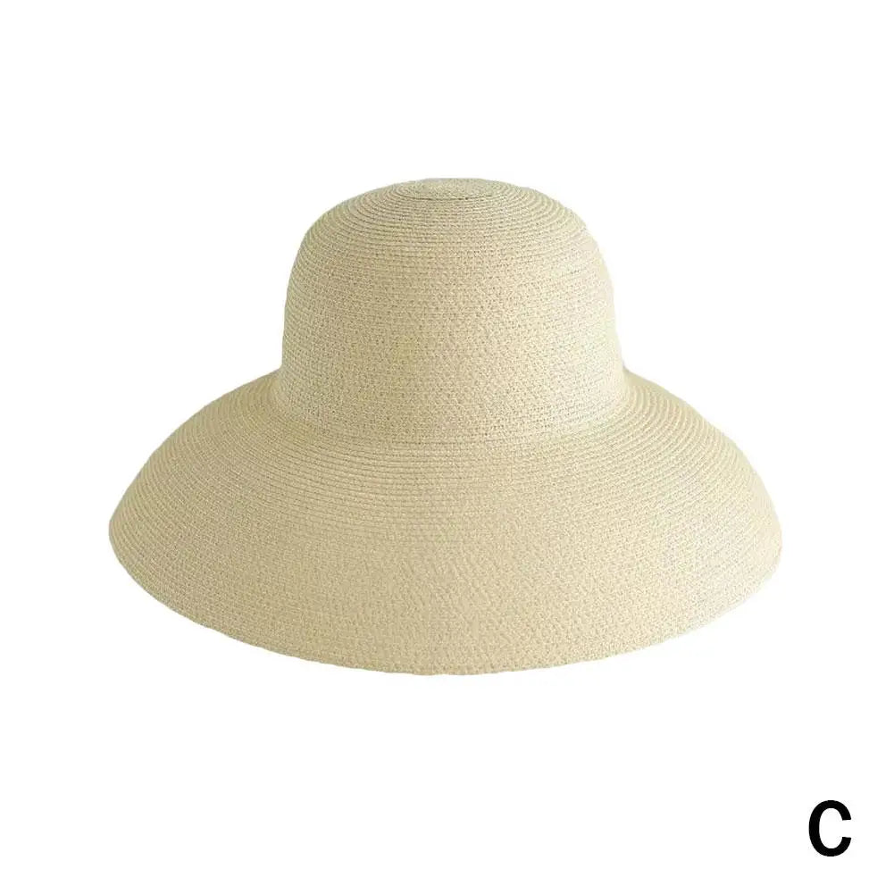 Summer Sun Hats Ladies Solid Plain Elegant Wide Brim Hat Female Round Top Panama Floppy Straw Hat Hepburn Beach Hat