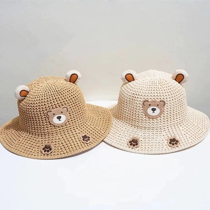 Summer Baby Sun Hat Bucket Cap For Girls Boys Outdoor Straw Cartoon Anti UV Kids Beach Caps