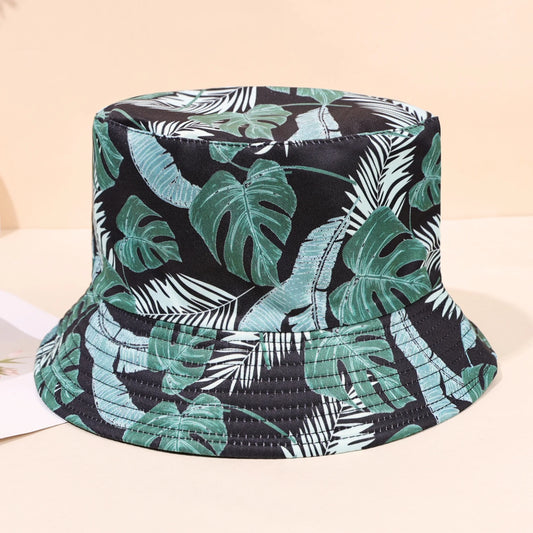 Spring and summer sun shading leisure fisherman hats for men and women, fashionable leaf print sun protection basin hat, sun hat
