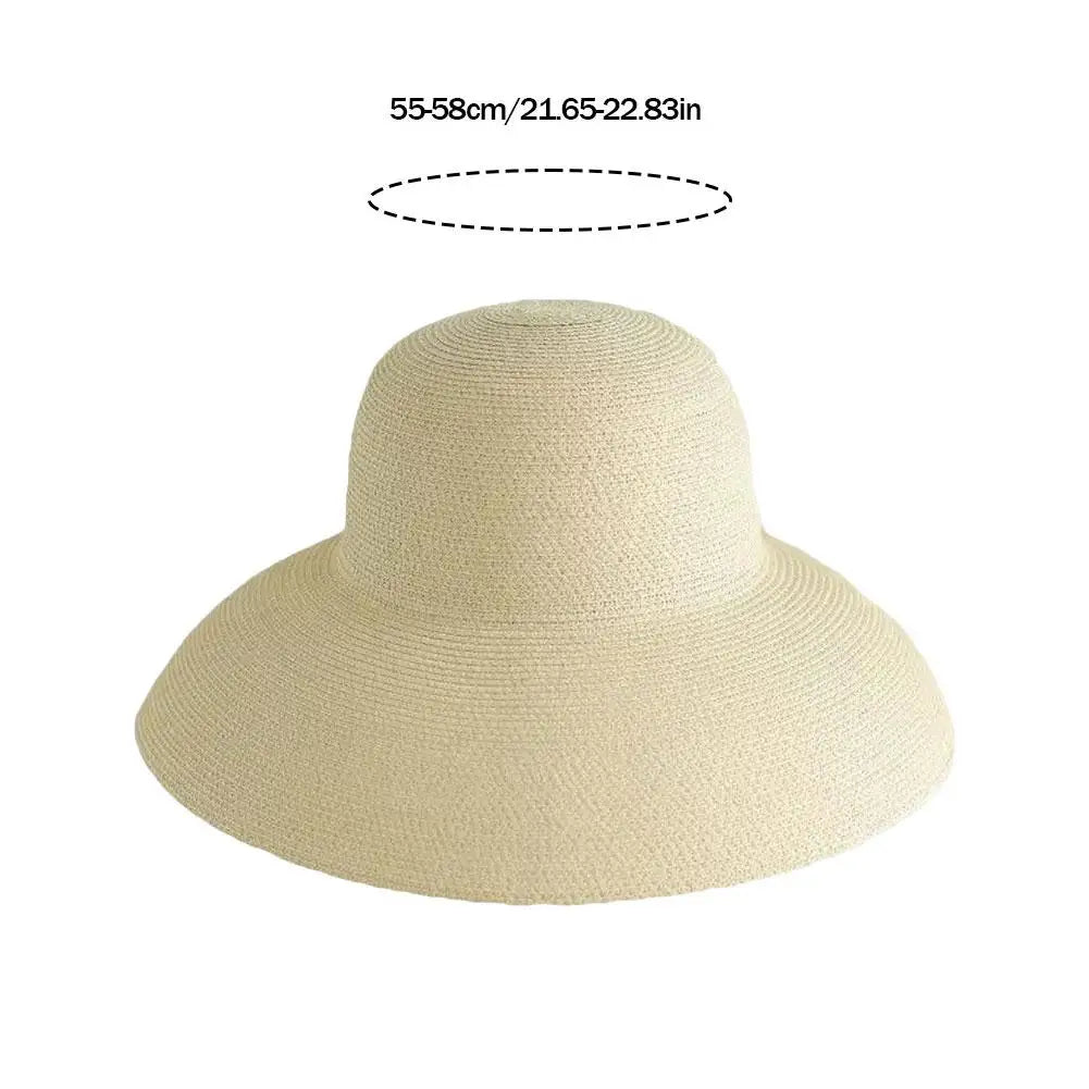 Summer Sun Hats Ladies Solid Plain Elegant Wide Brim Hat Female Round Top Panama Floppy Straw Hat Hepburn Beach Hat