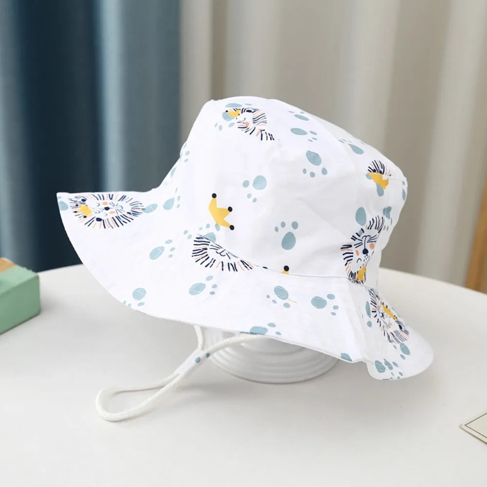 Baby Sun Hat Boy Girl Cotton Beach Summer Outdoor UV Protection Bucket Hat Kids Cartoon Printed Cap Fisherman Cap Sun Cap