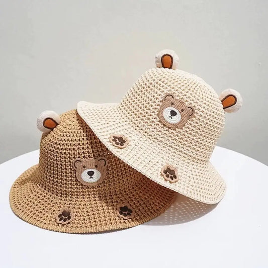 Summer Baby Sun Hat Bucket Cap For Girls Boys Outdoor Straw Cartoon Anti UV Kids Beach Caps