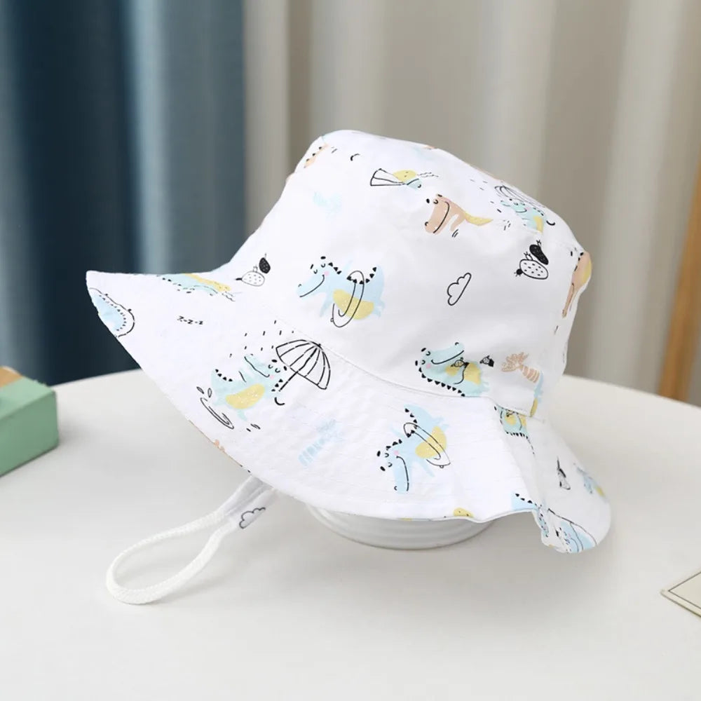 Baby Sun Hat Boy Girl Cotton Beach Summer Outdoor UV Protection Bucket Hat Kids Cartoon Printed Cap Fisherman Cap Sun Cap