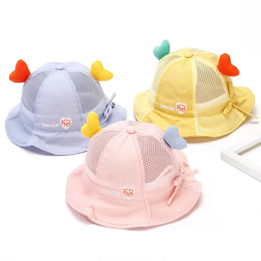 1PC Baby Sun Hat,Baby Bucket Hat,Baby Fisherman Hat For Newborn Baby 1-3 Years Old,Cute Heart Hat,Hollow Out,Breathable