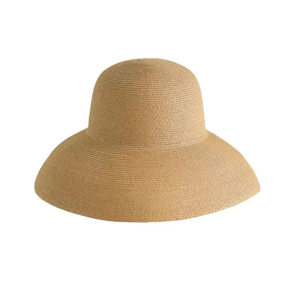 Summer Sun Hats Ladies Solid Plain Elegant Wide Brim Hat Female Round Top Panama Floppy Straw Hat Hepburn Beach Hat