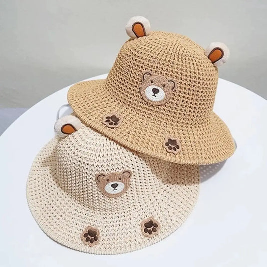 Summer Baby Sun Hat Bucket Cap For Girls Boys Outdoor Straw Cartoon Anti UV Kids Beach Caps