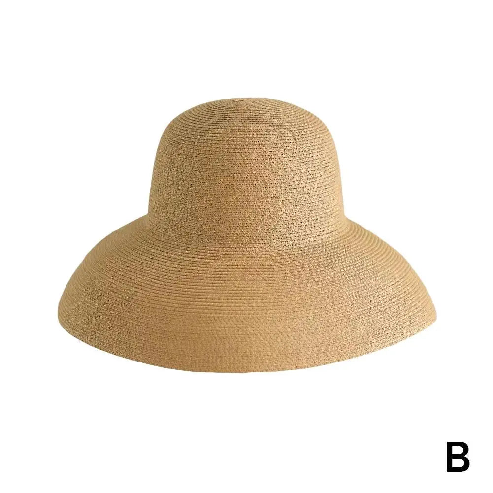 Summer Sun Hats Ladies Solid Plain Elegant Wide Brim Hat Female Round Top Panama Floppy Straw Hat Hepburn Beach Hat