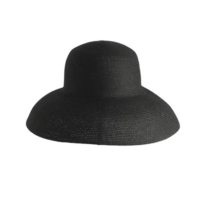 Summer Sun Hats Ladies Solid Plain Elegant Wide Brim Hat Female Round Top Panama Floppy Straw Hat Hepburn Beach Hat
